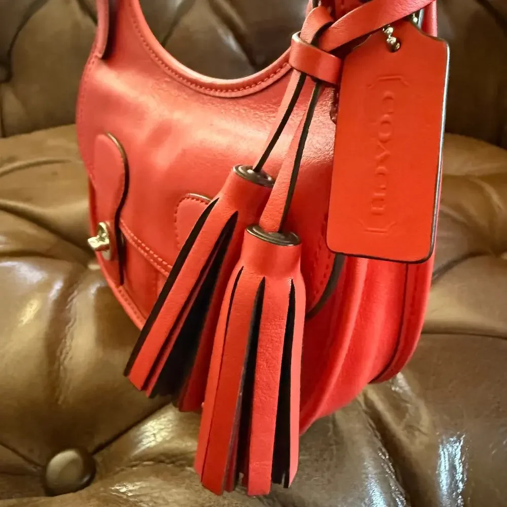 Coach Legacy Amanda 19925 Coral Red Leather Flap Crossbody Tassel Bag